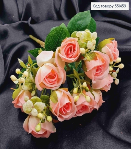 Искусственная композиция Розы, НЕЖНО-РОЖЕВЫЕ, 5 веточек, 10 цветочков на металлическом стержне, высота 30см 551459 фото 1