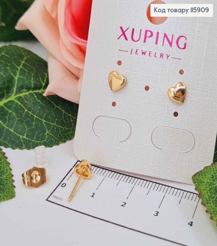 Сережки гвоздики, Сердечко 6мм, Xuping 18K 115909 фото 1