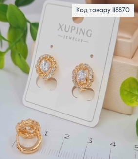Серьги кольца "Крученные" украшены Блестящими камешками (1см), диаметр 1см, Xuping 18К 118870 фото