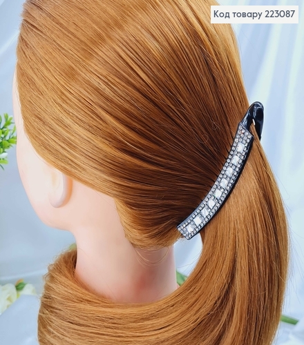 Заколка банан,пластик черный в камешках, 9см 223087 фото 2