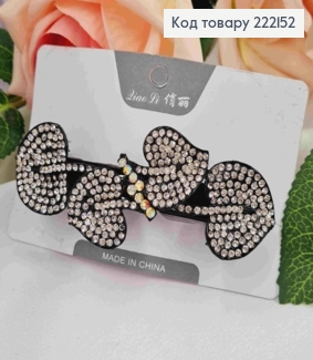 Заколка автомат (6,5см), "Листья Фикуса" украшены Блестящими камешками, черного цвета 222152 фото