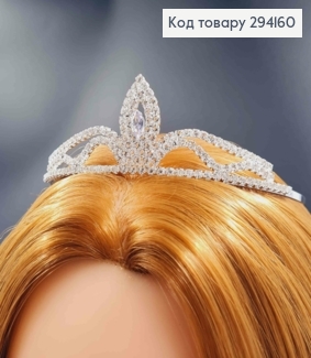 Диадема – маленькая Тиара под серебро с Блестящими камешками, 3,5см самая высокая точка. 294160 фото