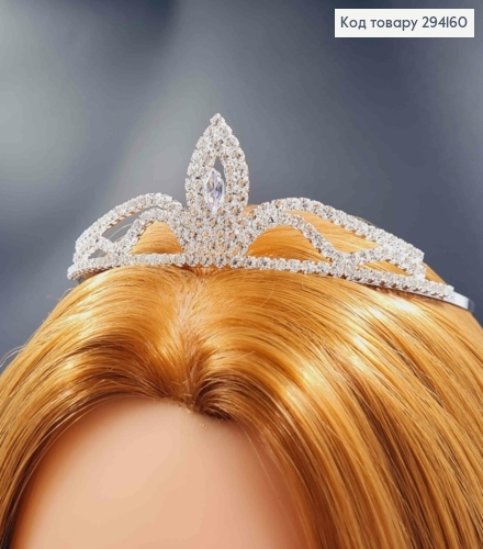 Диадема – маленькая Тиара под серебро с Блестящими камешками, 3,5см самая высокая точка. 294160 фото 1