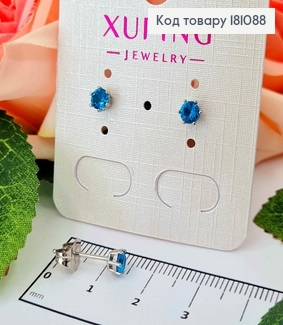 Серьги родовые, гвоздики, с голубым камнем 4мм, Xuping 181088 фото