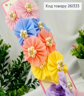 Набор резинок (20шт), БАНТИК + ЦВЕТОК из камешков, Яркие цвета, резинка 3см, бантик 5,5см. 261333 фото