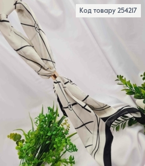 Платок с колечком, цвета Айвори с геометрическим рисунком, 70*70см, 100% полиэстр (шелк) 254217 фото