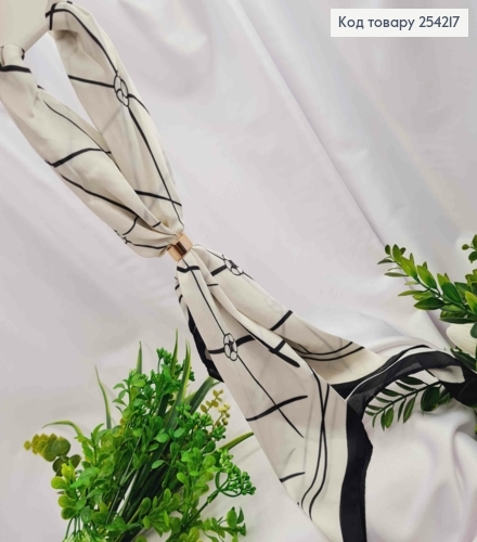 Хустка з колечком, кольору Айворі з геометричним малюнком, 70*70см, 100% поліестр (шовк) 254217 фото 1