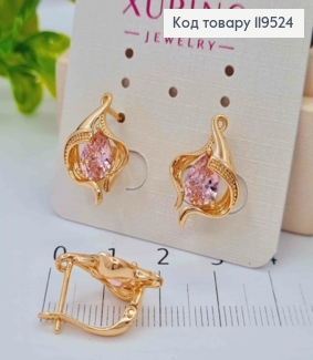 Серьги "Космическая Каплинка" с Розовым камнем, 1,8см, английская застежка, Xuping 18K 119524 фото