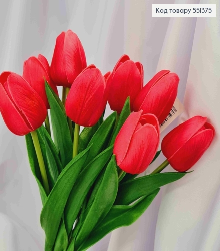 Искусственные цветы ТЮЛЬПАН, Розово-Красного цвета (полиуретановые), 9 шт/букет, высота 33см, цветок 4см 551375 фото 2