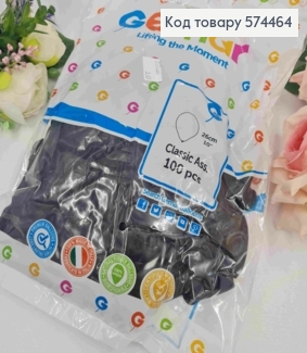 Воздушные шары, латексные 10" Gemar, черного цвета, 100шт\уп 574464 фото