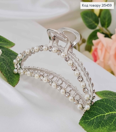 Краб металл, серебряного цвета, в камешках и жемчужинах, Дуга 9,5см 215459 фото 1