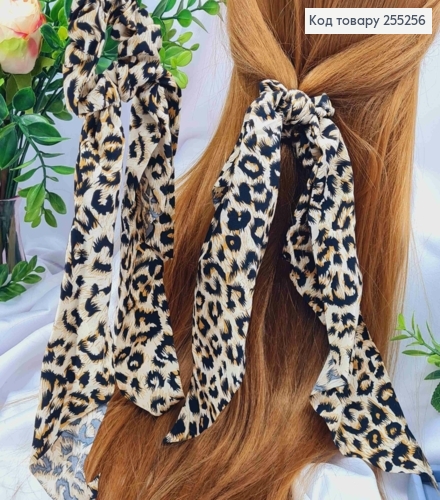 Резинка (7см), бант-Твіллі, ЛЕОПАРДовий принт з Бежевим відтінком, довжина 27см 255256 фото 1