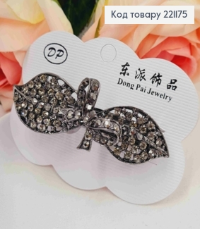 Заколка автомат, БАНТИК с Листочками в камешках, цвета Металлик, 8,5см 221175 фото