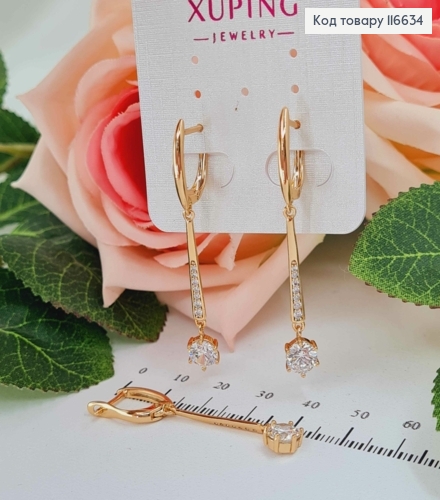 Серьги с подвеской линией и круглым камешком, 3,5см, англ. зам. Xuping 18K 116634 фото 2