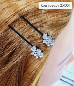 Заколка невидимка металл черная с большими камнями 6 см 2 шт / уп цена за уп. 231051 фото