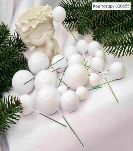  Белые шарики (20шт)разного размера (пластик), 2см*3см*4см, 20шт/уп 620655 фото 1
