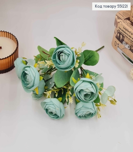 Композиция декоративная "МЯТНАЯ камелия (7 головок) с белыми приложениями", высота 31см 551221 фото 2