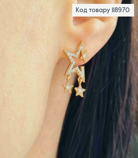 Серьги гвоздики "Звездочки" украшены Блестящими камнями, длина 2см, Xuping 18K 118970 фото