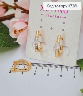 Серьги 1,6см, с блестящим прямоугольным камнем, английская застежка XUPING 18K 117281 фото