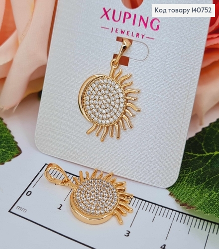 Кулон, "Ночь и День" с камешками, 2 см, Xuping 18K 140752 фото 1