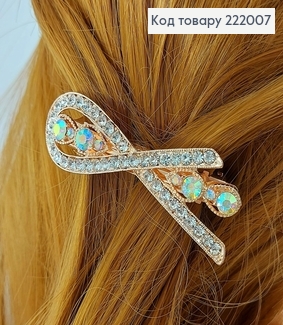 Заколка автомат металл золото с камнями Узелок 6,5 см в ассорт. 222007 фото