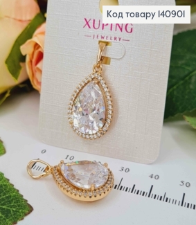 Кулон з великим Білим камінцем в формі крапельки, 2,5*1,5см, Xuping 18K 140901 фото