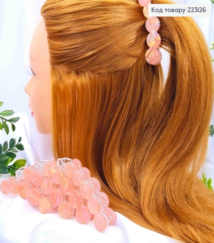 Заколка банан (акрил), украшенная стразами, 10см, перламутрово-кораллового цвета. 223126 фото 1