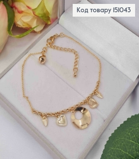 Браслет на ногу, якорное петление, Круг+Листочек+Сердце, 23+5см, Xuping 18K 151043 фото