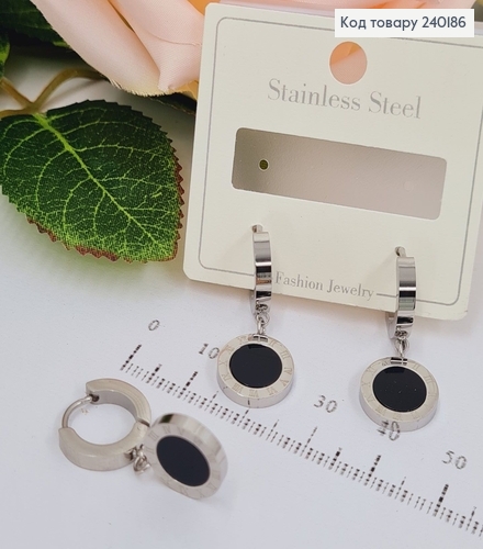 Серьги кольца 1,1см, подвсека Римские часи 1,1см, серебряного цвета Stainless Steel 240186 фото 1