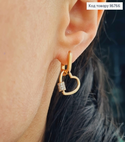 Серьги кольца, С подвесками сердечками со вставкой из камней, (трансформеры), 2см, Xuping 18K 116766 фото 2