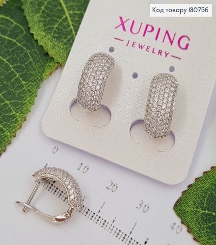 Сережки родированіе Пластинка в камнях, 1,5*0,7см, Xuping 180756 фото 1