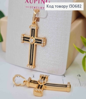 Крестик с Черной эмалью и Блестящими камешками по краям и внутри, 2,7*1,8см, Xuping 18K 130682 фото