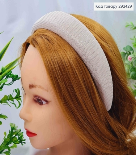 Обруч пластик, об'ємний в тканині, м'який, з люрексом Блідо-Рожевий, 4см, ручна робота, Україна 292429 фото 1