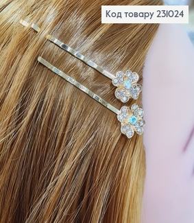 Заколка невидимка металл золото с камнями 6 см Цветочек 2 шт / уп цена за уп. 231024 фото