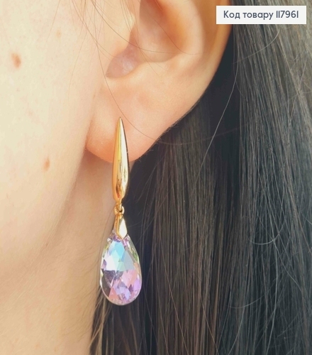 Серьги с подвесным Фиолетово-Голубым камнем сваровские, 3,7см, английская заст., Xuping 18K 117961 фото 1