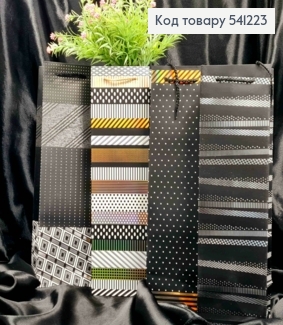 Пакет бумажный для бутылки Черный в точку и линию, 38*11*11см, в ассортименте 541223 фото