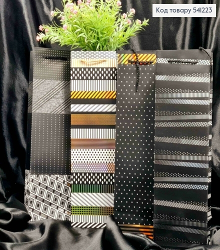 Пакет паперовий для пляшки Чорні в крапочку та лінію, 38*11*11см, в асортименті 541223 фото 1