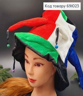 Шапочка футбольного вболівальника, карнавальна, з дзвониками,  діам. 30см 691023 фото