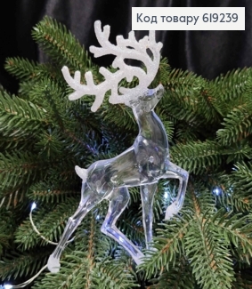 Новорічна фігура ОЛЕНЬ, пластик, колір ПРОЗОРИЙ+БЛИСК, 15,5см, Україна 619239 фото