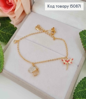 Браслет с бабочкой и красной стрикозой, дл. 17+3см, Xuping 18К 150871 фото