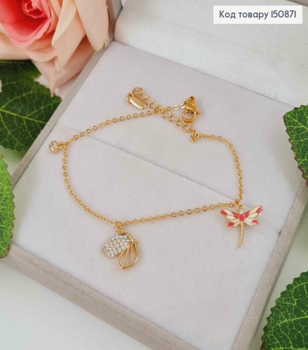 Браслет с бабочкой и красной стрикозой, дл. 17+3см, Xuping 18К 150871 фото 1