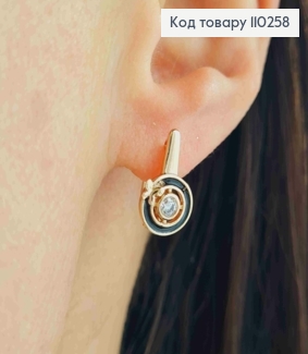 Серьги с Черной эмалью и Бабочкой, 1,5см, английская застежка, Xuping 18K 110258 фото