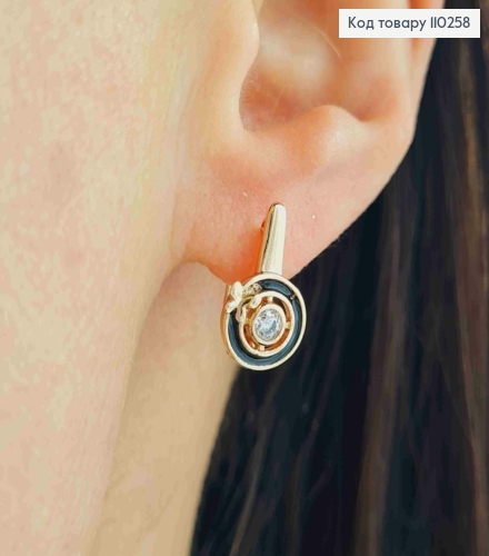 Сережки з Чорною емаллю та Метеликом, 1,5см, англійська застібка, Xuping 18K 110258 фото 1