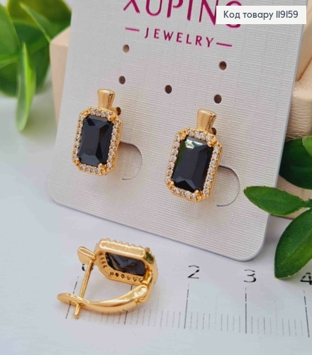Сережки з Великим Чорним каменем в оправі з камінців, 1,4см, англ. застібка,  Xuping 18К 119159 фото 2