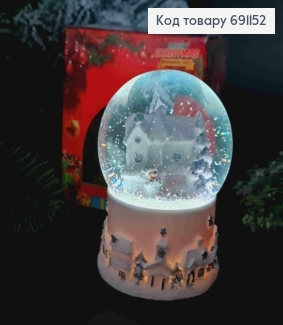 Новорічна Снігова Куля (світиться), скляна на керамічній основі, "ГНОМ з БУДИНКОМ", вис.9см, діа.7см 691152 фото