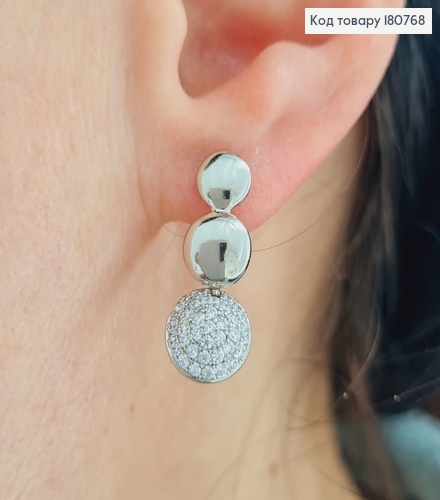 Сережки родированые "Снежки" с камнями (англ.застежка), 2*1см, Xuping 180768 фото 2