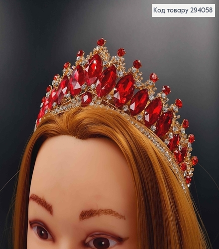 Тиара под золото, "Роксолана" с красными камешками. 294058 фото 2