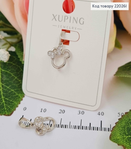 Кулон родованный, "Микки Маус с бабочкой в камнях", 1,1см. Xuping 220261 фото 1