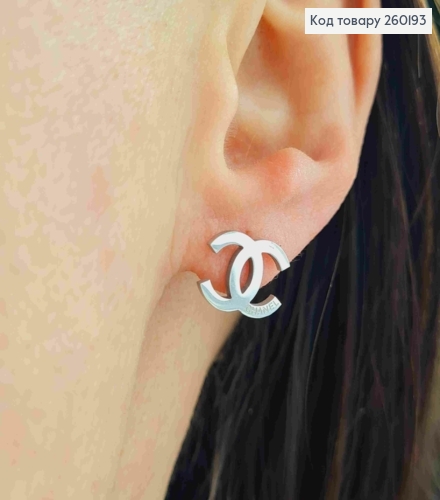 Сережки гвіздки срібного кольору, CHANEL, 0,9см, Stainless Steel 260193 фото 1