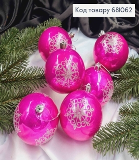 Набор игрушек 80 мм розовый со снежинкой Китай 6 шт. 681062 фото